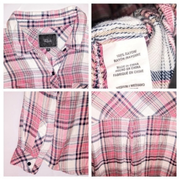 Rails Salmon Britt Plaid Rayon Button Down Shirt M - Picture 6 of 8